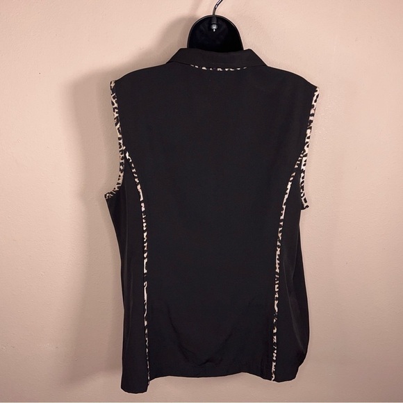 LARGE CHRISTOPHER AND BANKS BLACK LEOPARD PIPING VEST ZIP CLOSURE OUTDOOR - Picture 2 of 11